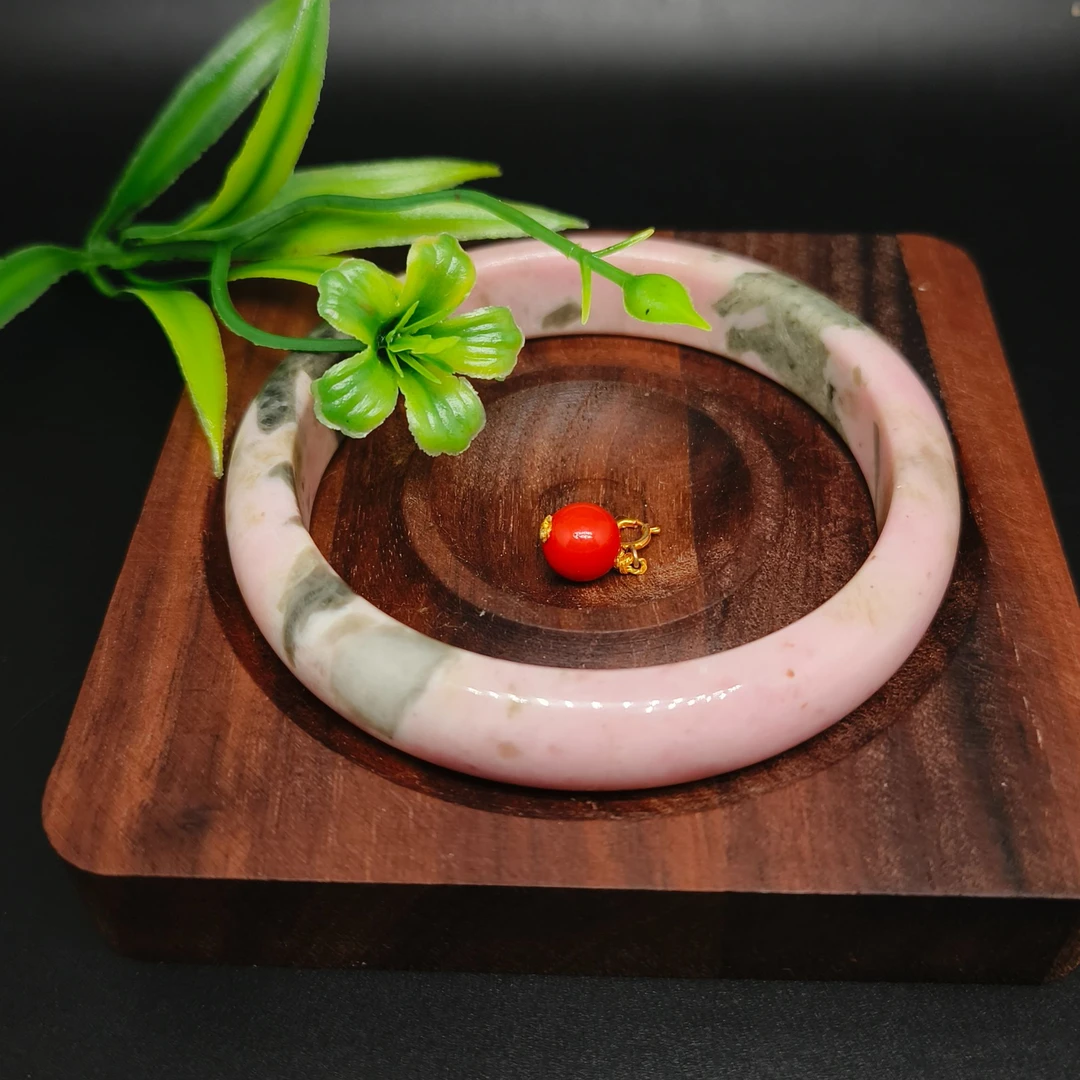 天然辰砂【鑫林珠宝】含辰砂舒俱来樱花粉春彩手镯多样性发一SJL286