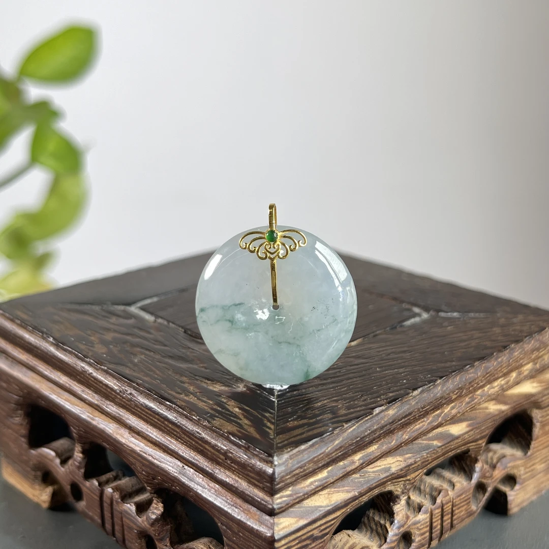 JGW06-86  天然缅甸A货翡翠  18K镶嵌平安扣