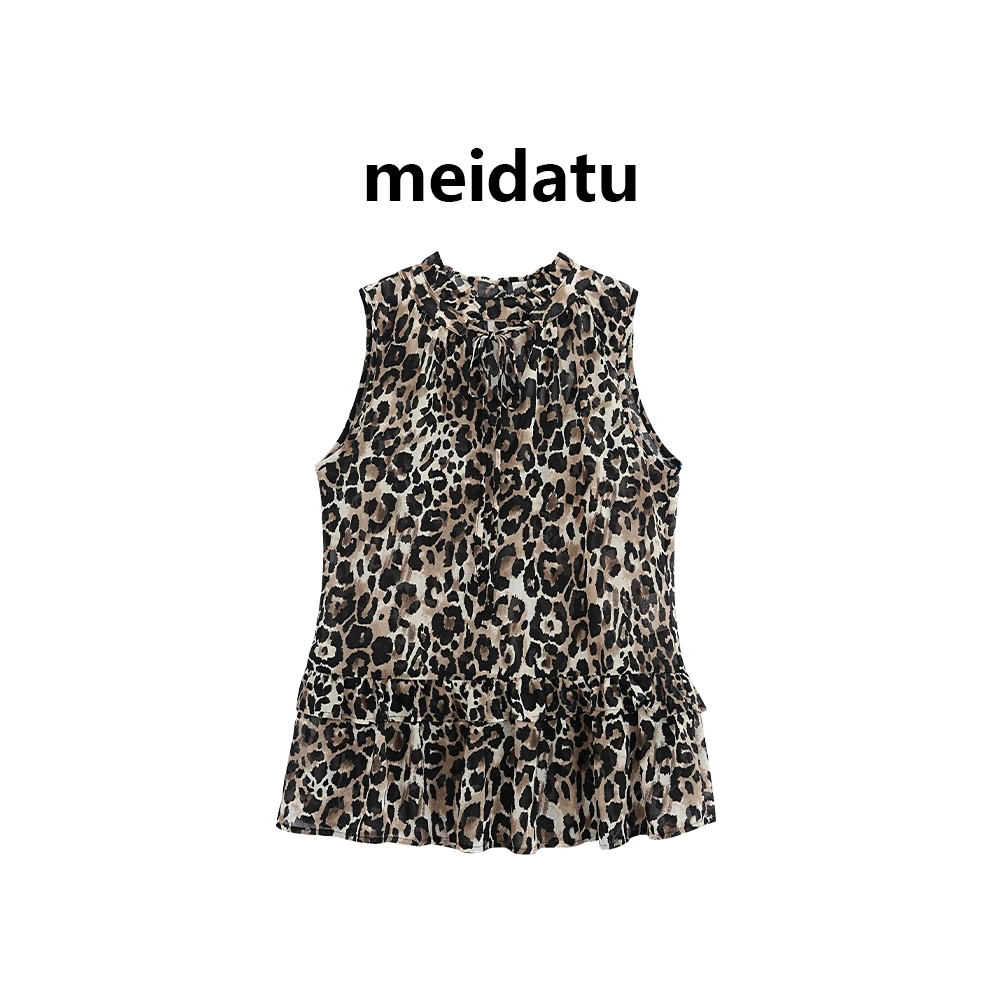 美哒兔（野性豹纹）雪纺豹纹多层荷叶边上衣CK171-27