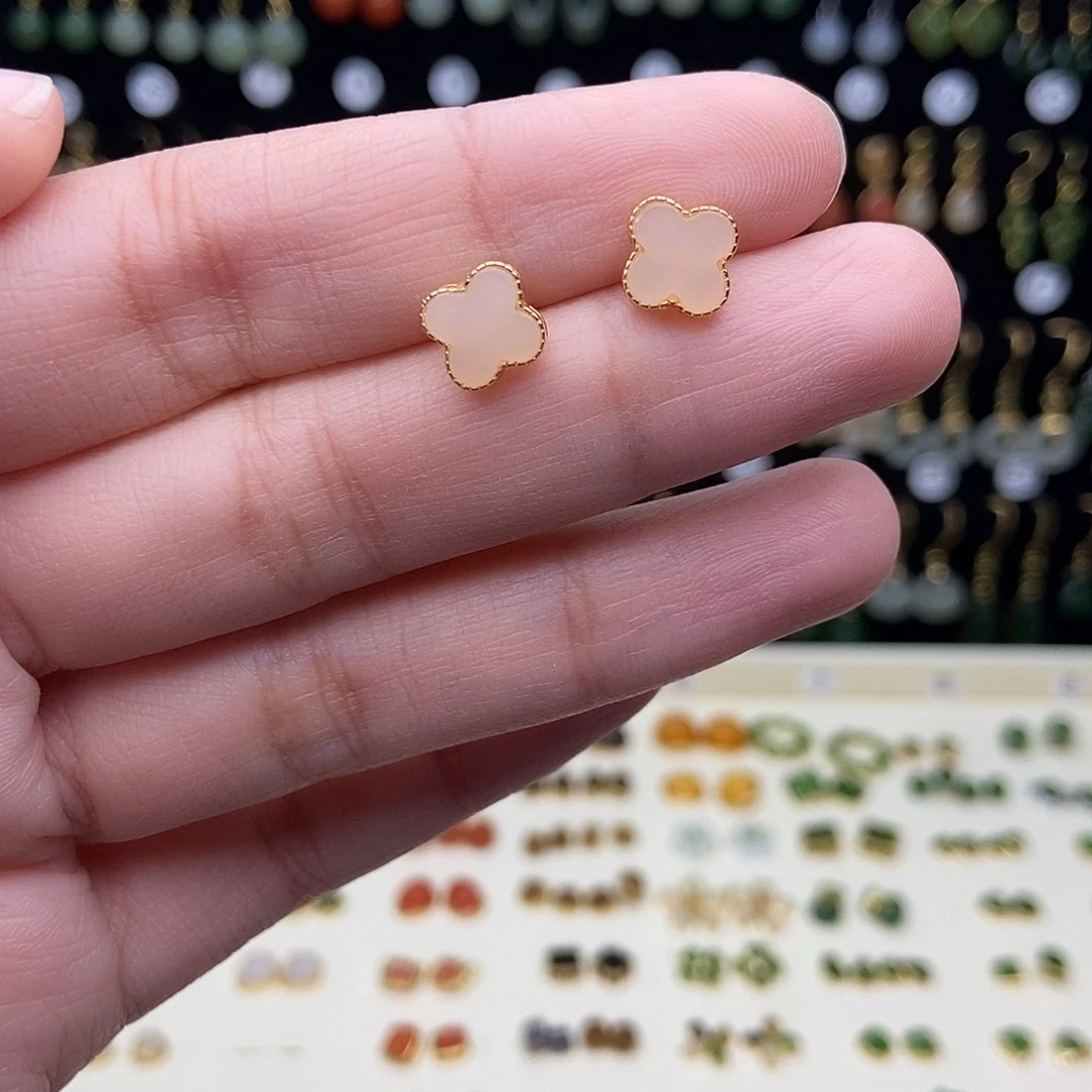 和田玉银S925镀金镶嵌耳饰