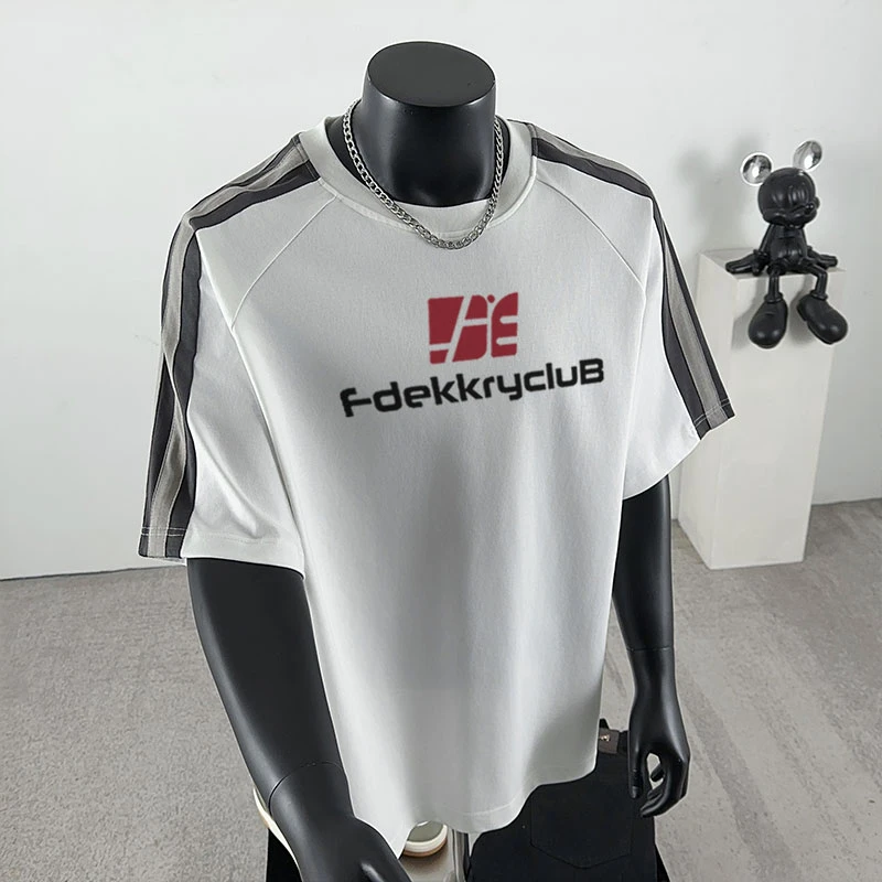 jtrt复古国潮小众字母印花纯棉短袖t恤男夏宽松休闲百搭圆领上衣