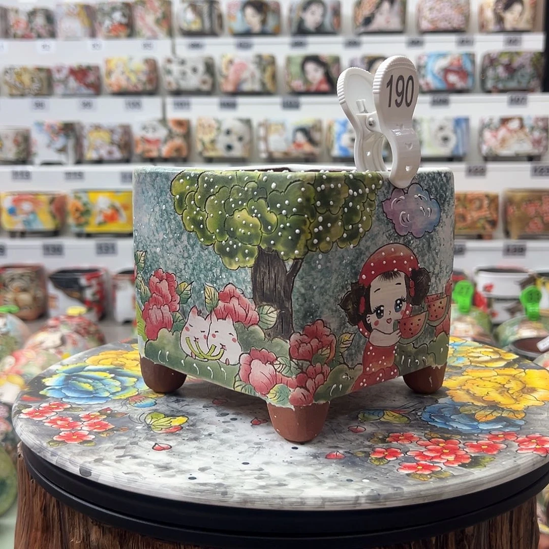 手绘陶瓷花盆口11高13