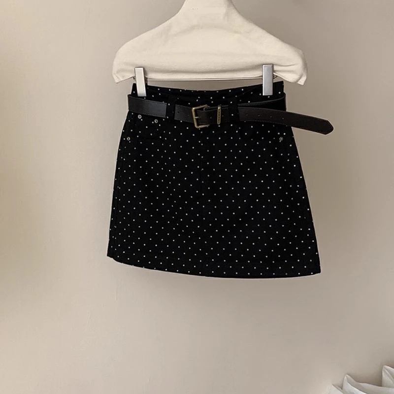 A字型短裙波点高腰半身裙韩版百搭显瘦气质牛仔裙子女