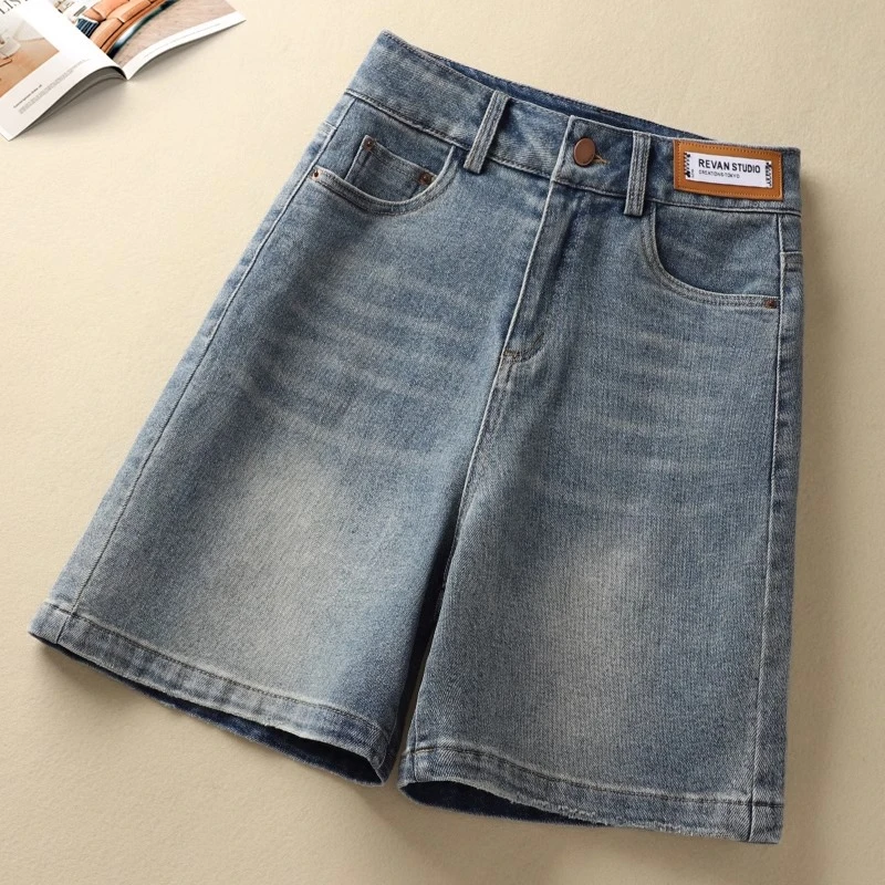 La babite 复古蓝牛仔短裤女2025夏季新款高腰显瘦时尚宽松五分裤