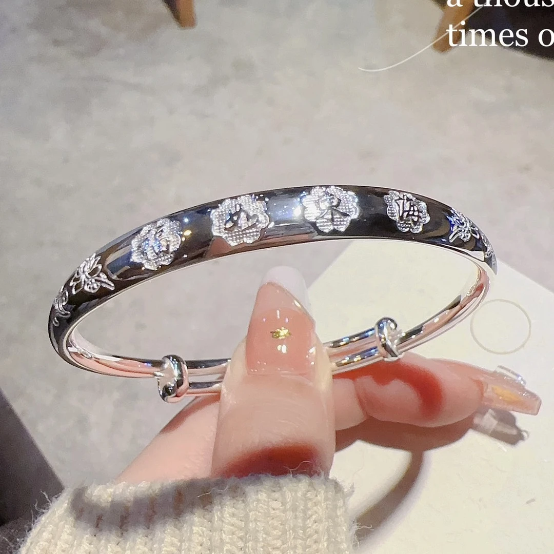 足银手镯 福如东海手镯实心纯银镯子新年礼物送妈妈送长辈约29克