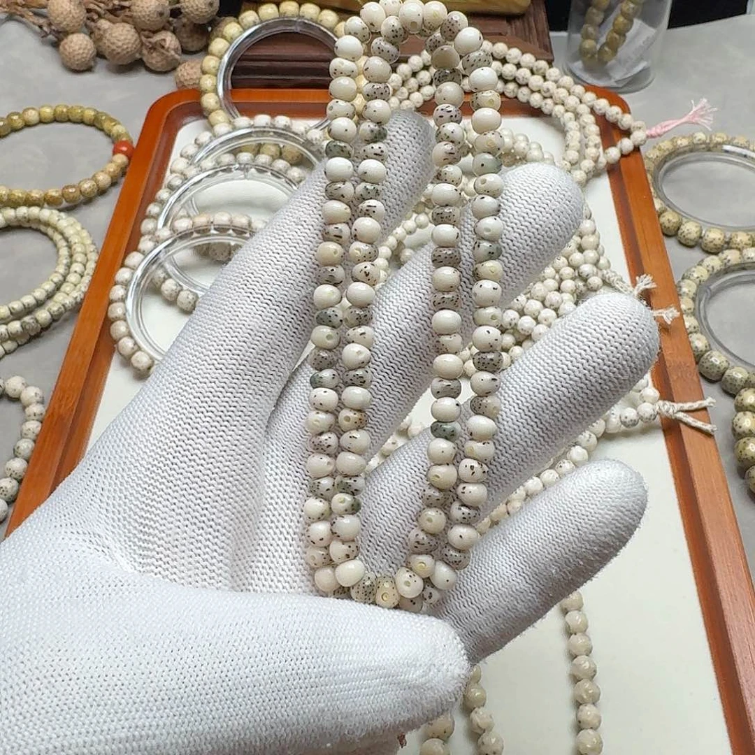 星月菩提手串石玉料6蒜瓣大肠糯冰料通体留白小细星多圈