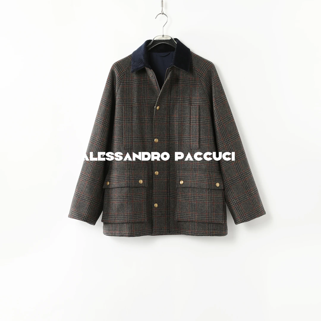 AP洛哥44016GM-1【黑标系列】绵羊毛+骆驼绒复古时尚格纹外套冬