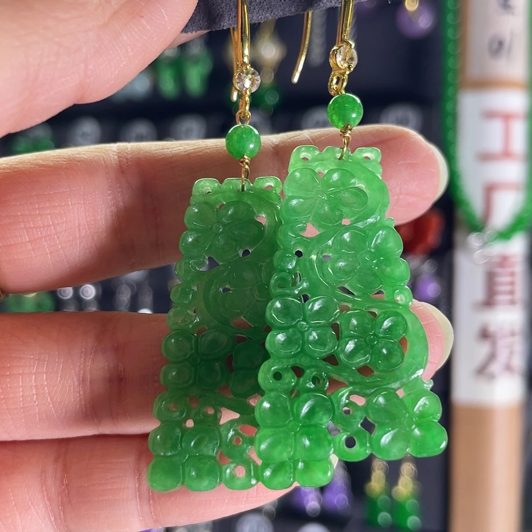 翡翠银S925镀金镶嵌耳饰130