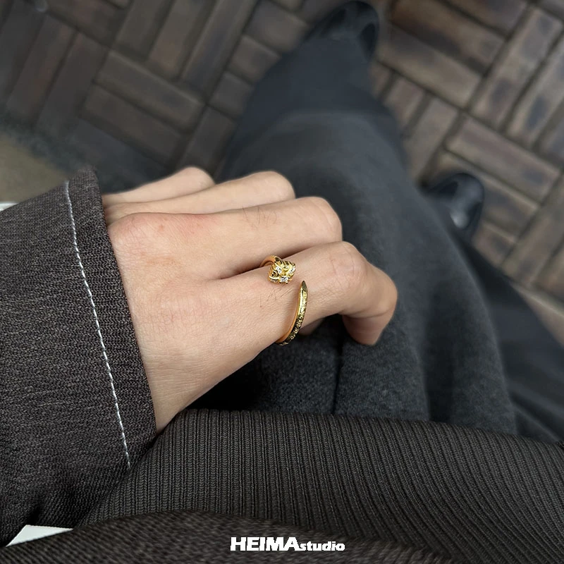 925银戒指 原创鸢尾花系列纯银钉子男士戒子莫桑钻食指小众高级感