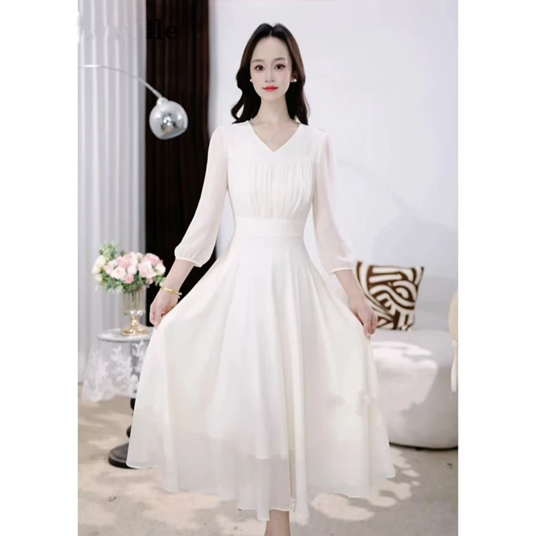 【连衣裙】夏季法式设计感纯色时尚黑色显瘦松紧腰轻奢长裙连衣裙