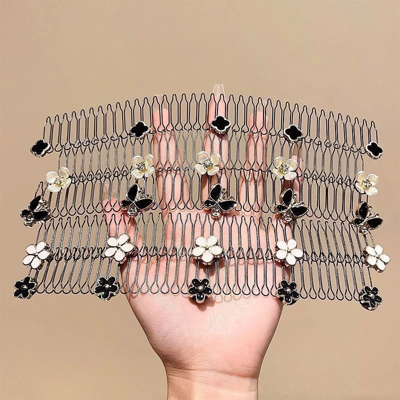 W合金仿珍珠发饰爆款山茶花碎发梳毛发碎发整理神器发箍发夹后脑