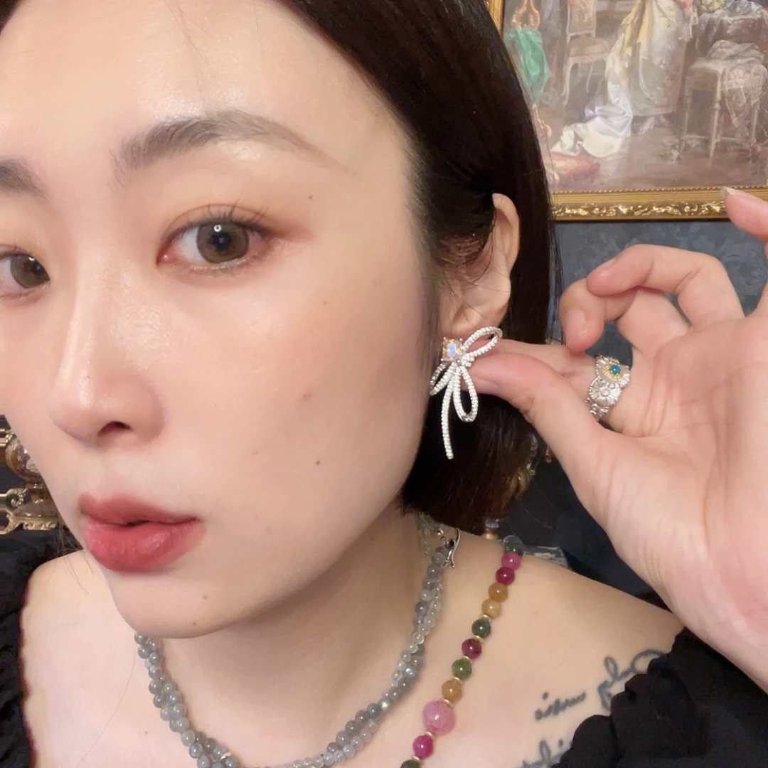 黄铜珐琅925银耳饰