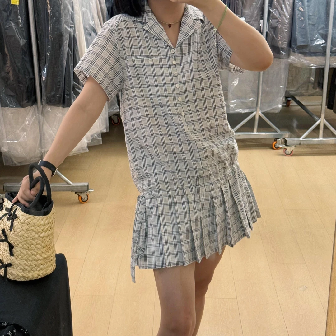 TOTHEND“古早格格”少女复古小翻领系带百褶连衣裙