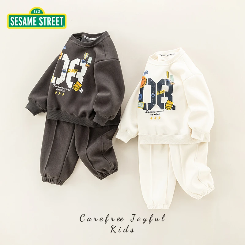 【ZB】芝麻街春季新款儿童圆领印花百搭运功套装ZMCA022