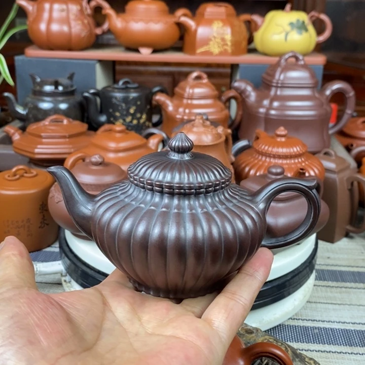 茶壶紫砂筋纹笑樱220cc原矿老紫泥还原烧待价