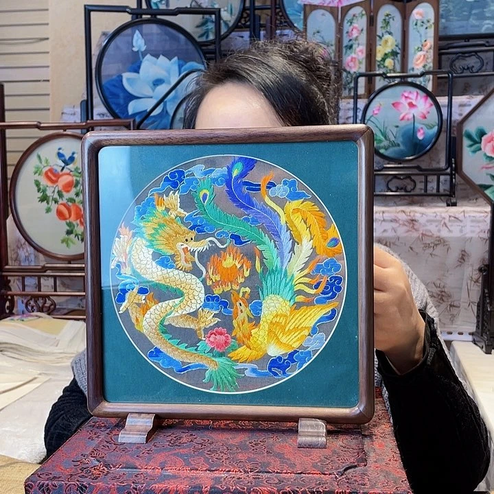 刺绣苏绣摆台胡桃木手工双面