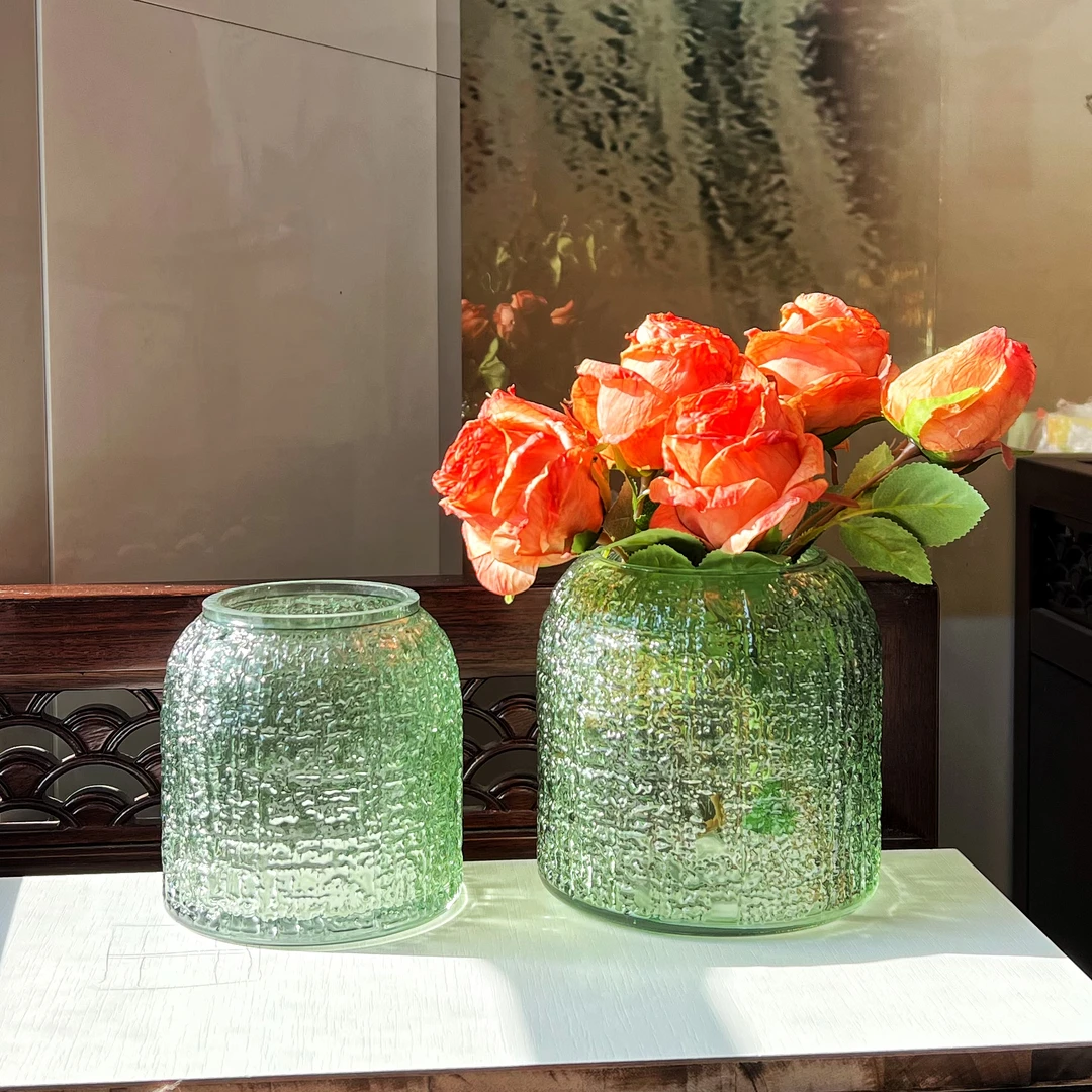 绿色树皮纹玻璃客厅花瓶玻璃花瓶水培插花022