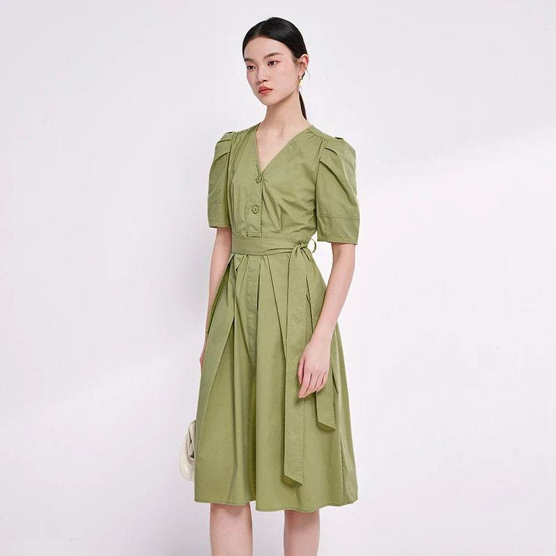 【丽公主专属】MOFAN摩凡夏新款奇异果绿连衣裙MBL363163