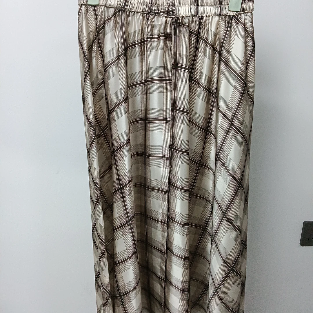 真丝复古格纹印花下摆轻盈飘逸长款半身裙