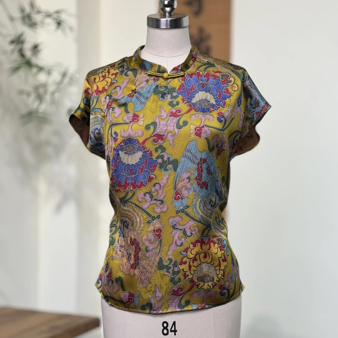 【莲凤如意】新中式女士夏季复古夏季高级百搭休闲花色民族风圆领