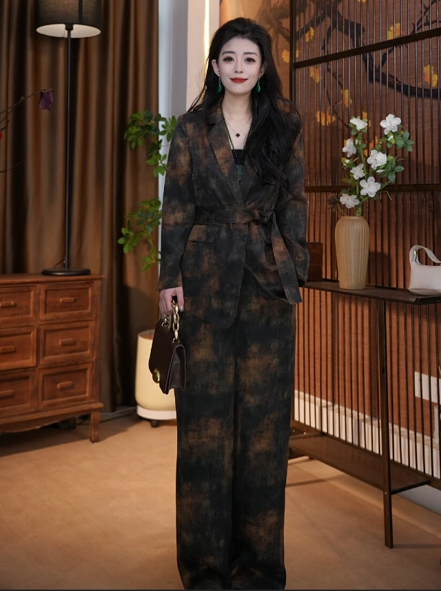 100桑蚕丝花萝西装新中式休闲女士西服舒适香云纱上衣女外套985