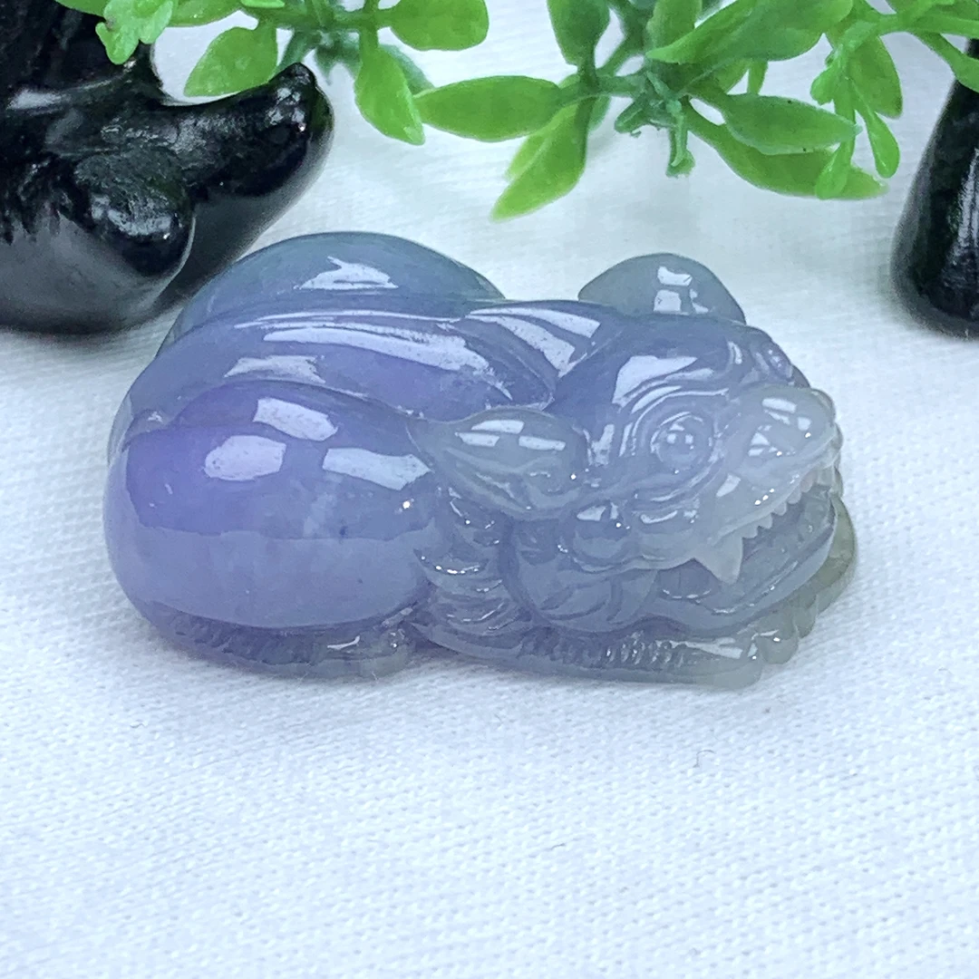 天然缅甸翡翠A货紫罗兰貔貅吊坠胖胖饱满31.5−20.6−11.6mm