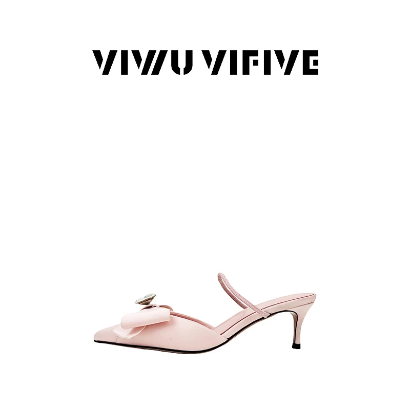 V5「天鹅·拖」甜美蝴蝶结2025新款爆款水钻外穿明星同款尖头拖鞋女