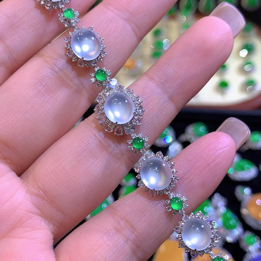 翡翠18K金镶嵌手链玻璃种手链