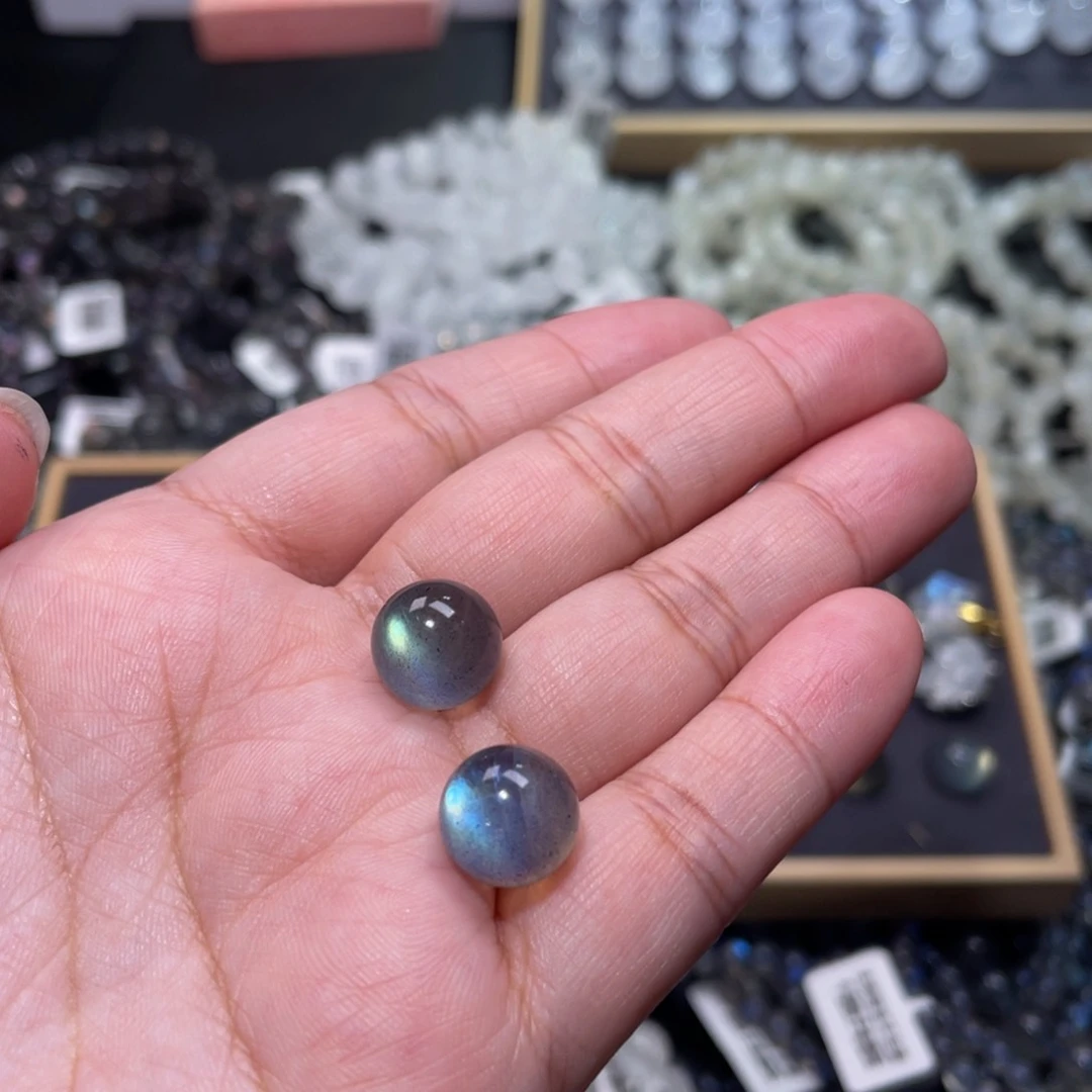 拉长石裸石未镶嵌y*n灰月光单珠11mm