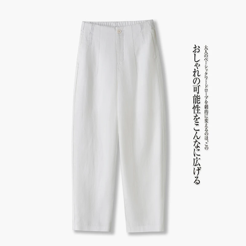 天丝亚麻弯刀裤女夏季薄款九分哈伦裤2025新款高腰爆款棉麻休闲裤