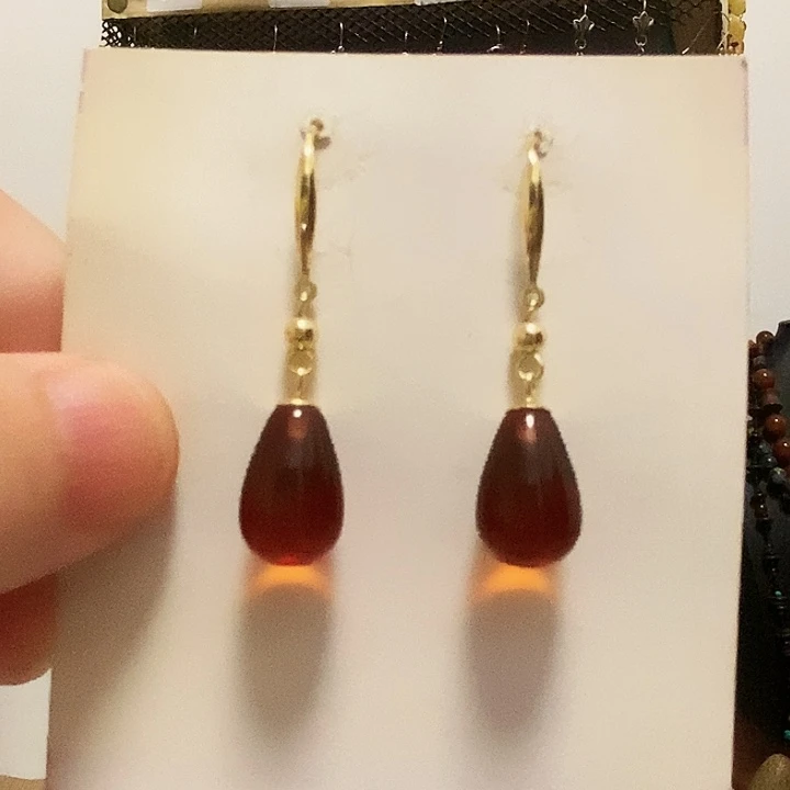 银S925镶嵌血珀耳饰琥珀