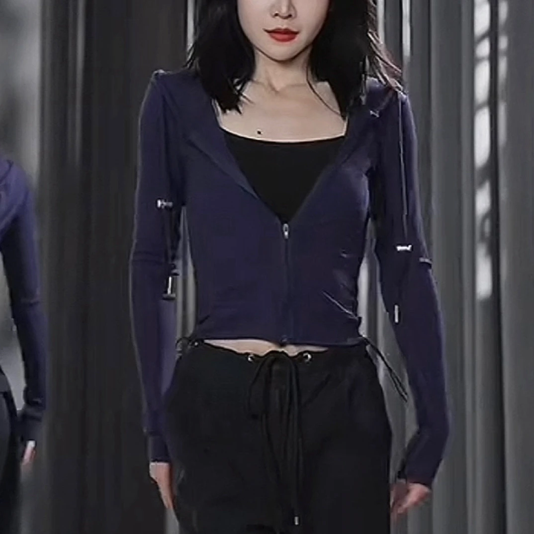 {氧气美女}连帽修身针织开衫显瘦弹力外套女春夏季上衣T恤