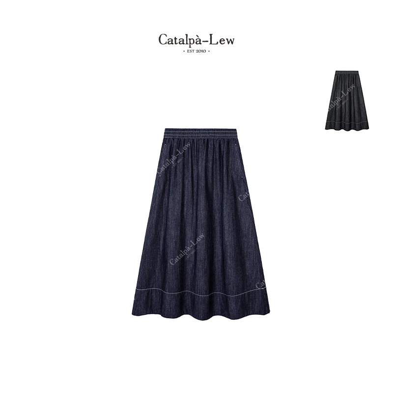 CatalpaLew「蓝予」墟生美学一裙永逸牛仔棉水洗蓝半身裙#C51386
