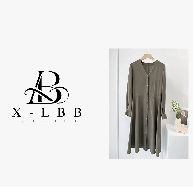 G0147 双绉真丝开门襟长袖连衣裙气质时尚休闲百搭夏季春夏宽松