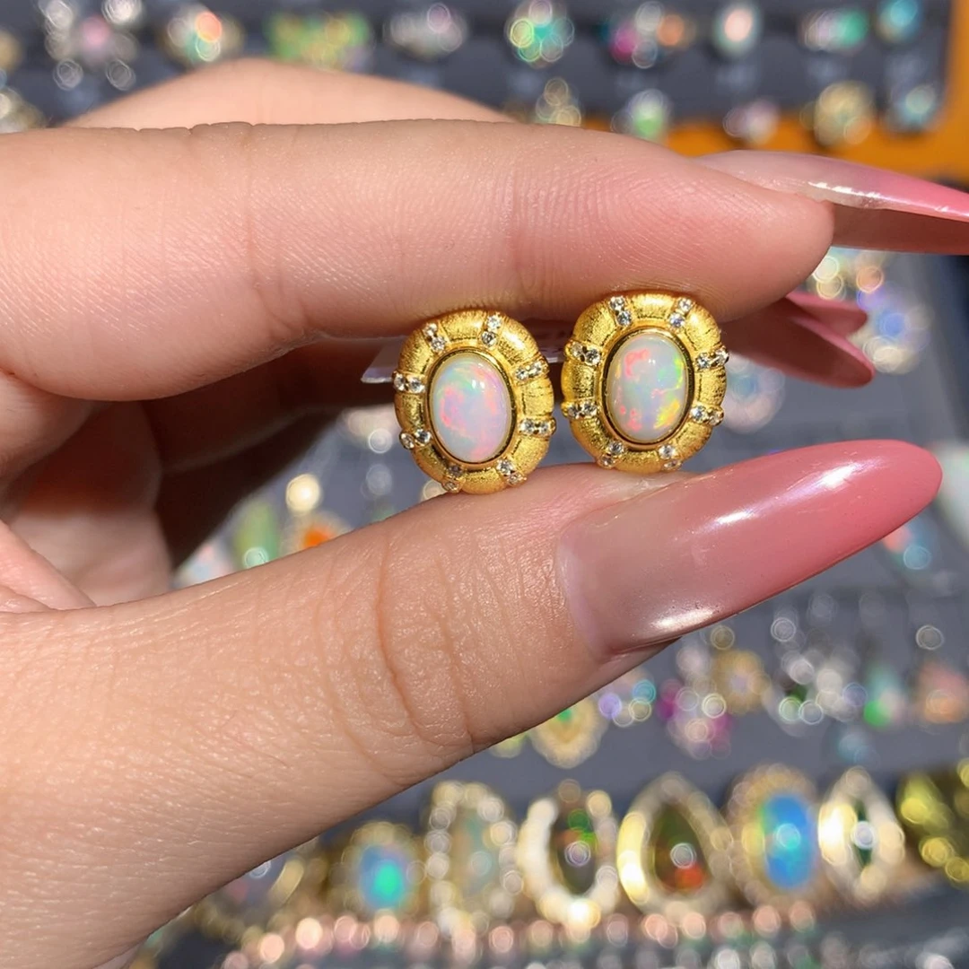 银S925镶嵌欧泊欧泊耳饰l