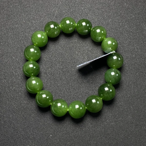 天然和田玉碧玉冰阳绿手串12mm单圈老料