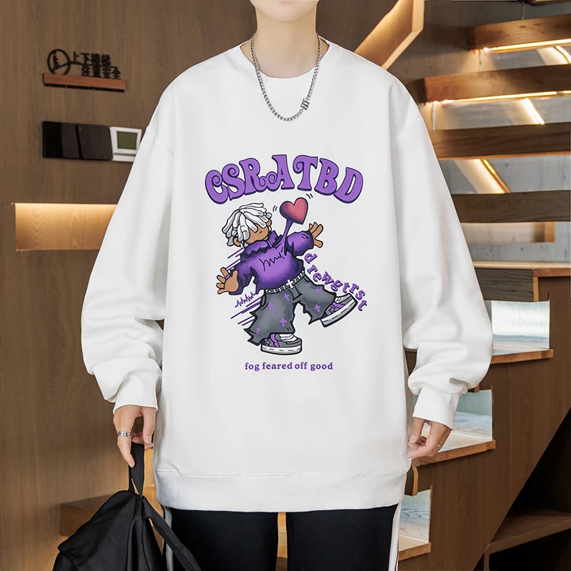 URSBOB秋季长袖卫衣男士2025新款打底衫青少年学生拼色印花卡通潮