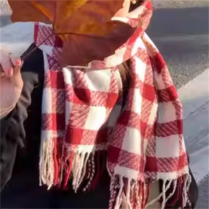 韩系小仙女圣诞红围巾新年围脖气质休闲围巾