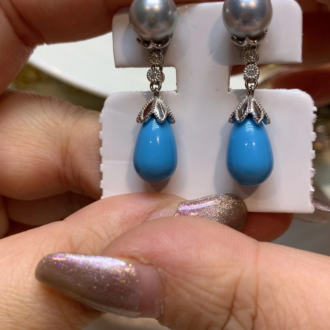 银S925镶嵌海水珍珠耳饰