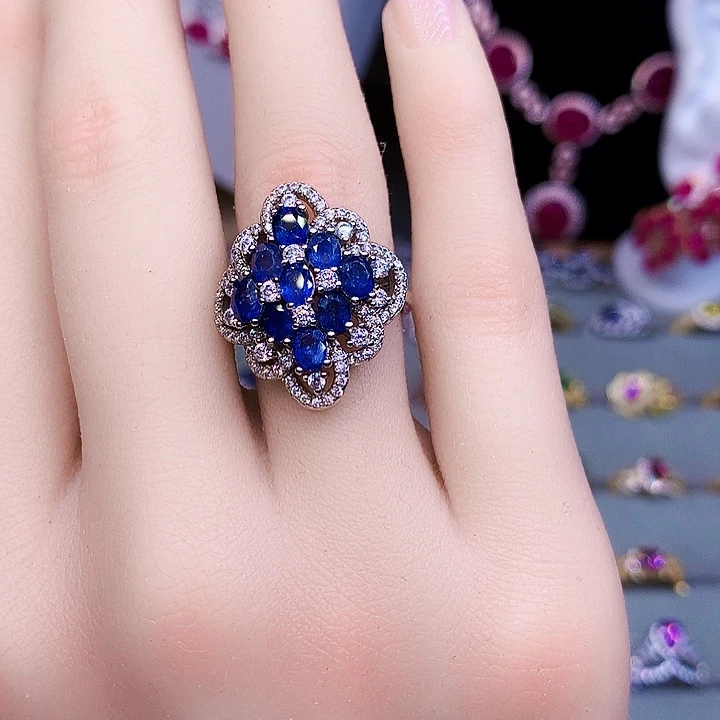 蓝宝石银S925镶嵌戒指