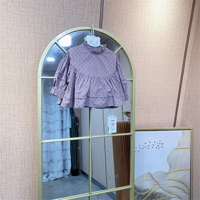 AE157  宝宝紫色波点小立领娃娃衫 春款