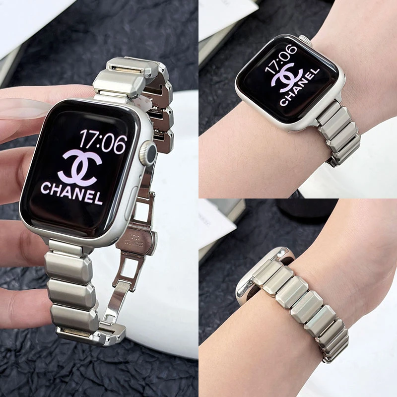 适用苹果iwatchS10金属表带applewatchs11手表S9锌合金菱形女轻奢