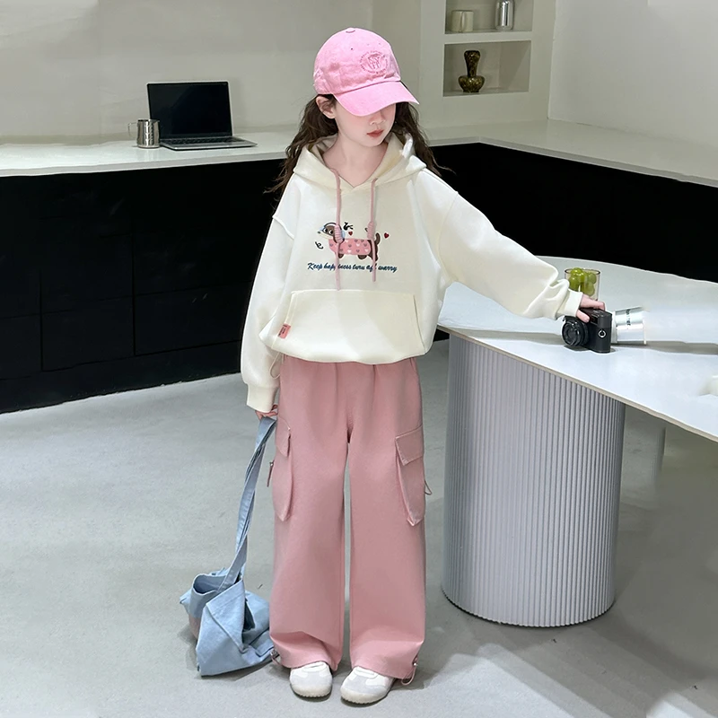 女童套装春秋装2025新款中大童洋气时髦儿童百搭卫衣工装裤两件套