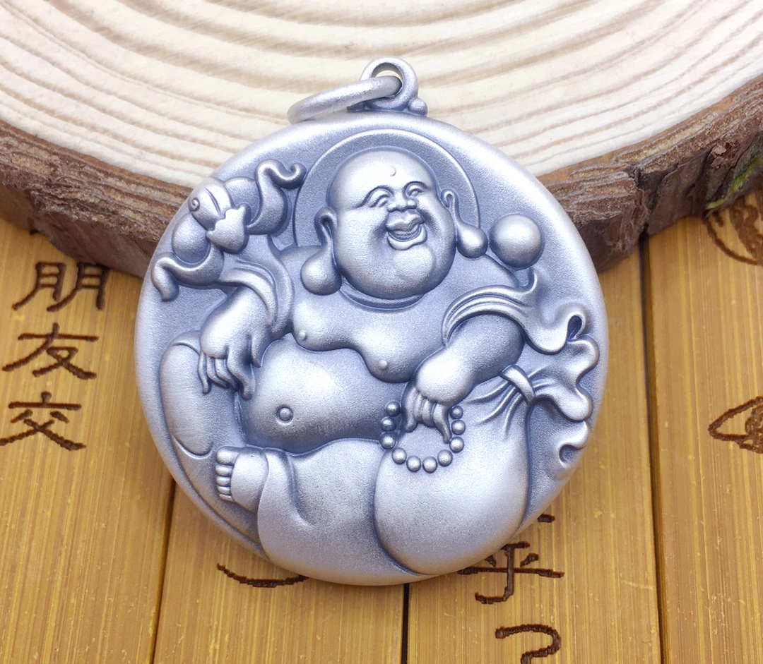 济银 吊坠足银 足银9999弥勒佛吊坠实心做旧古法高浮雕收藏送人