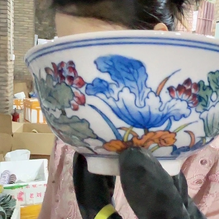 陶其他景德镇高温5寸碗红希希荷花碗