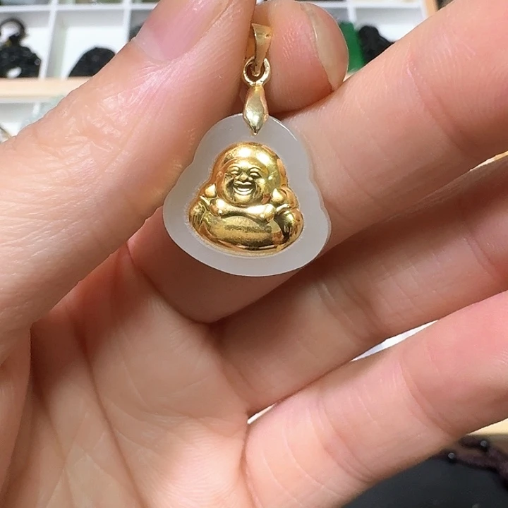 和田玉（糖玉）合金颈饰大肚佛吊坠