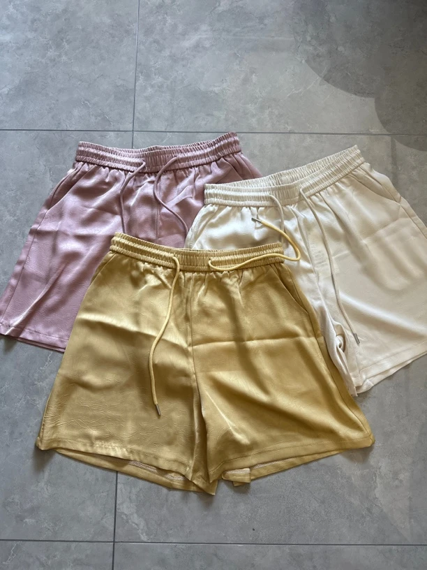 「677082」不退不换」新中式短裤缎面夏季设计感复古大码休闲