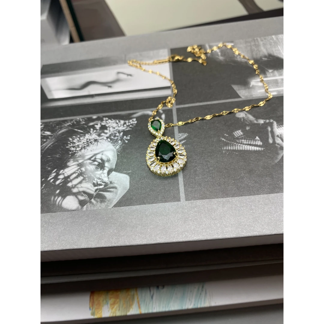 铜合金项链 气质蓝色时尚绿色复古铜合金高级轻奢小众项链805