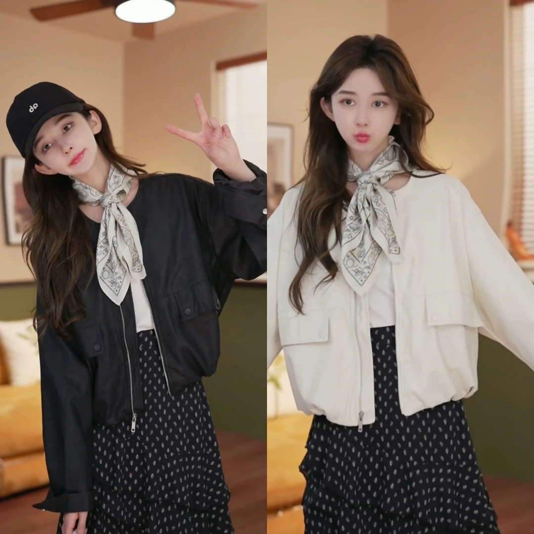 余紫绮【载春愁】纯色长袖上衣女外套早春皮衣ZT5201022