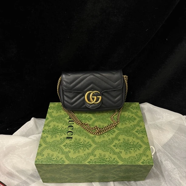 95新 GUCCI/古驰 Gucci 黑金马蒙mini斜挎包单肩包